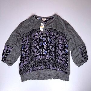 Style & Co. Womens Paisley-Print Peasant Blouse Purple 3X NWT